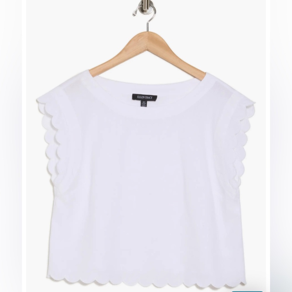 NWT- Ellen Tracy Scalloped Crop Tank, white, size small - Picture 3 of 10